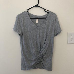Altar'd State V-Neck Twist Front Tshirt - Grey